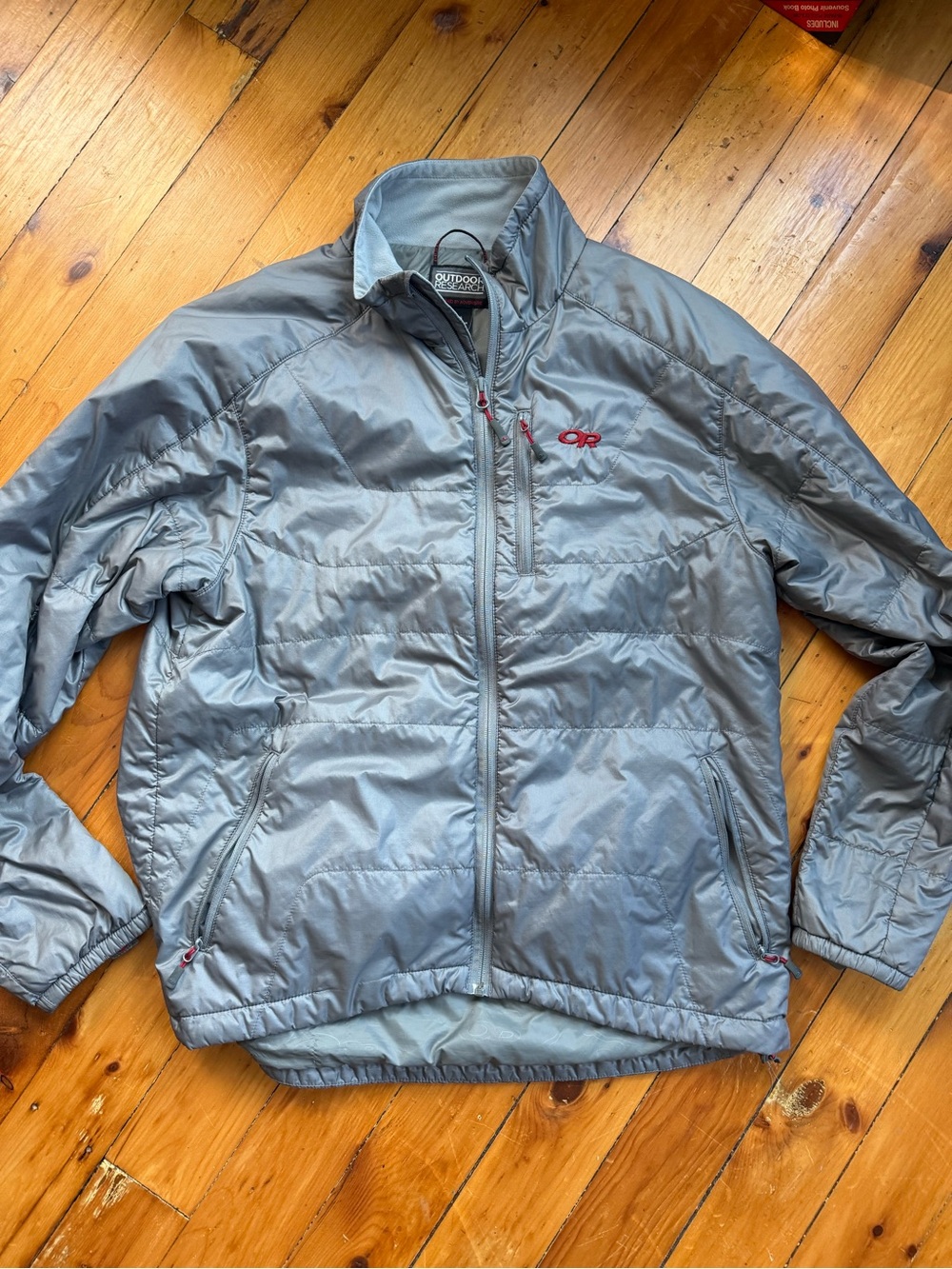 Outdoor Research Neoplume Jacket - Light Gray Red Logo Men’s Large Full Zip